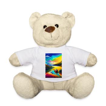 Landscape with lake, boat and mountains - Teddy Bear - white - Front