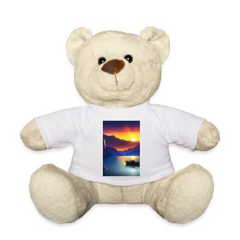 Landscape with lake, boat and mountains - Teddy Bear - white - Front