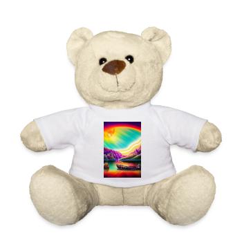 Landscape with lake, boat and mountains - Teddy Bear - white - Front