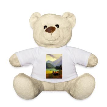 Landscape with lake, boat and mountains - Teddy Bear - white - Front