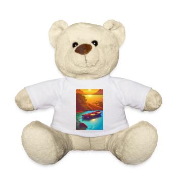 Landscape with lake, boat and mountains - Teddy Bear - white - Front