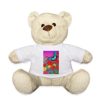 Blumen und Schmetterling - Teddy - Weiß - Vorne
