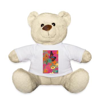 Blumen und Schmetterling - Teddy - Weiß - Vorne