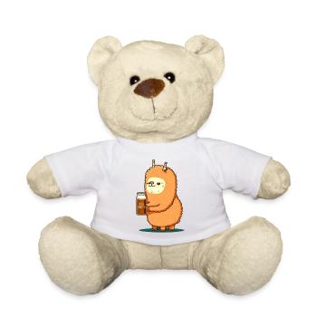 Süßes Flauschiges Alpaka mit Bier. Lama Geschenk - Teddy - Weiß - Vorne