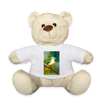 Bird on branch with flower blossoms - Teddy Bear - white - Front