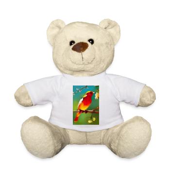 Oiseau sur branche avec des fleurs colorées - Nounours - blanc - Devant