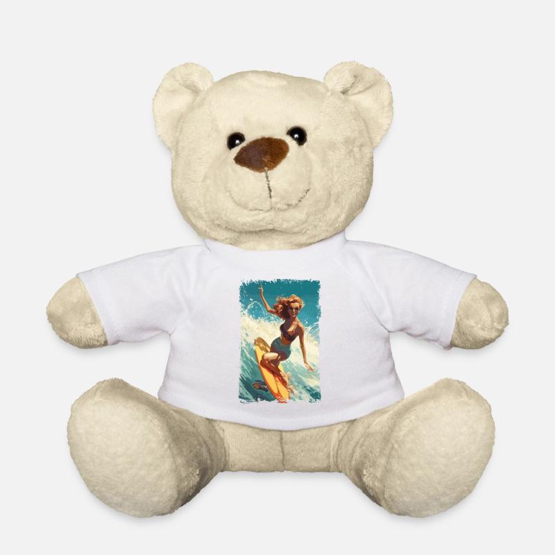 Retro Beach Babe - Surf Comic Design - Nounours - blanc