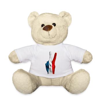 French flag signs victory. France - Teddy Bear - white - Front
