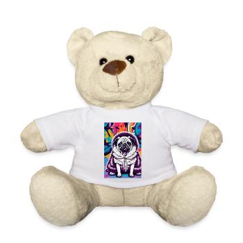 Pug in fur coat in front of graffiti wall | Pop art - Teddy Bear - white - Front