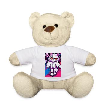 Crazy cat motif in pop art style - Teddy Bear - white - Front