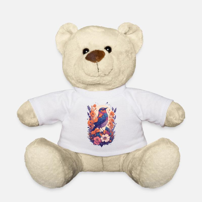 Vogel im Blumenbouquet - Teddy - Weiß