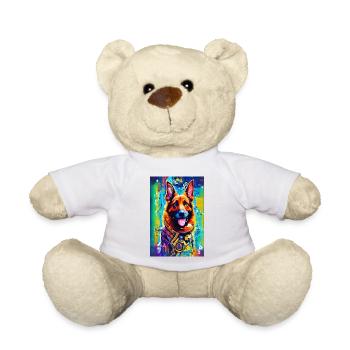 Impression pop art moderne | coloré | Berger allemand - Nounours - blanc - Devant