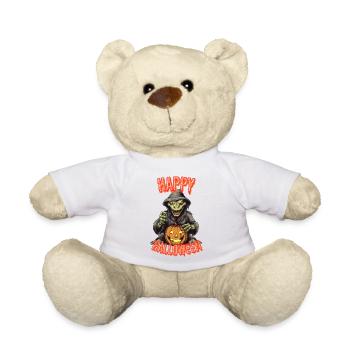 Spooky Halloween Wizard with Pumpkin - Teddy Bear - white - Front