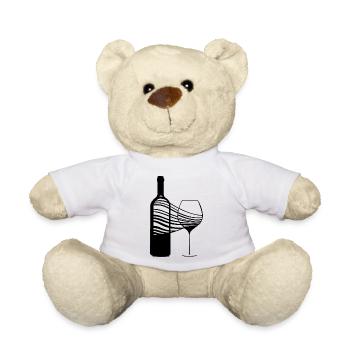 Sommelier Motiv - Weinglas und Weinflasche - Teddy - Weiß - Vorne