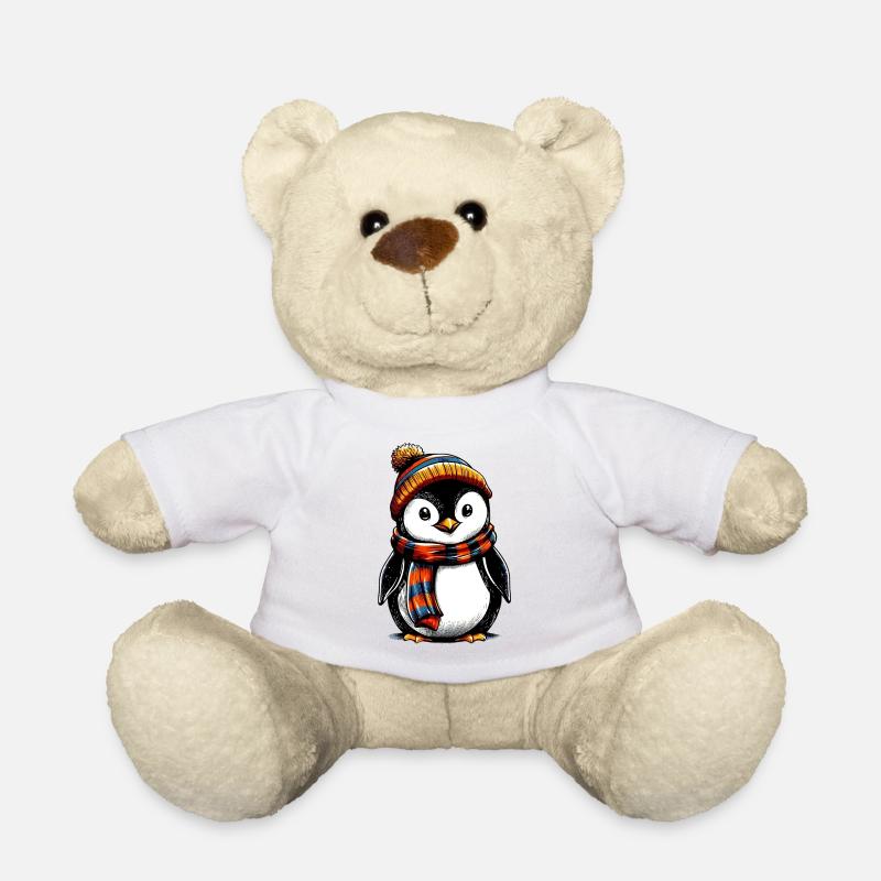 Pinguin mit Wollmütze und Schal - Teddy - Weiß