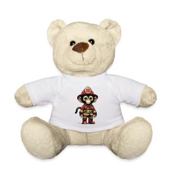 Little firefighter monkey with outfit - Teddy Bear - white - Front