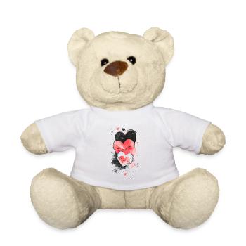 Three Happy Heart Faces | Cute and Content. - Teddy Bear - white - Front