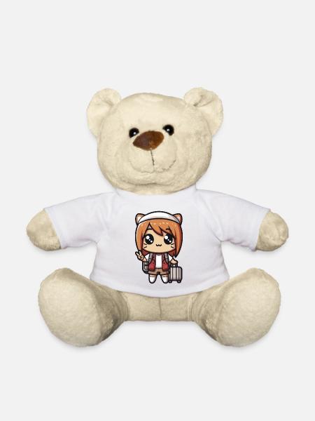 Kawaii Cute Little Girl Traveler - Teddy Bear - white