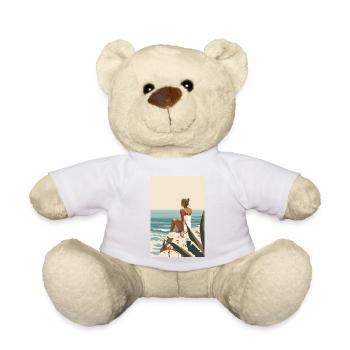 A moment of rest, woman on rocks by the sea | AI - Teddy Bear - white - Front