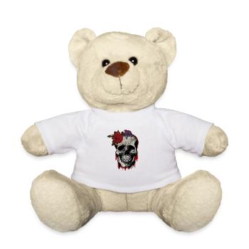 Cracked skull with a red rose on the forehead - Teddy Bear - white - Front