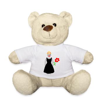Frau hält eine Rose in der Hand - Teddy - Weiß - Vorne