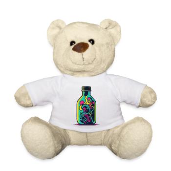 Flasche mit bunten Ranken - Teddy - Weiß - Vorne