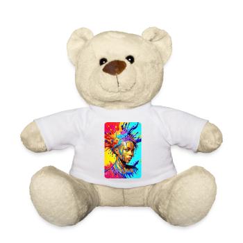 colorful splash art portrait black fierce woman - Teddy Bear - white - Front