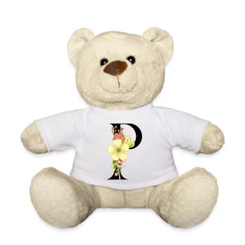 Eleganter Buchstabe 'P' mit Blumen - Teddy - Weiß - Vorne