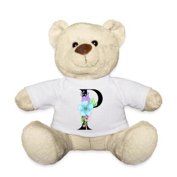 Eleganter Buchstabe 'P' mit Blumen - Teddy - Weiß - Vorne