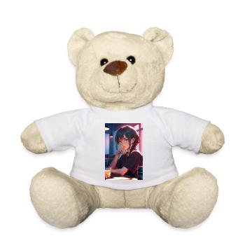 Anime Girl Design – Detailed Manga Art - Teddy Bear - white - Front