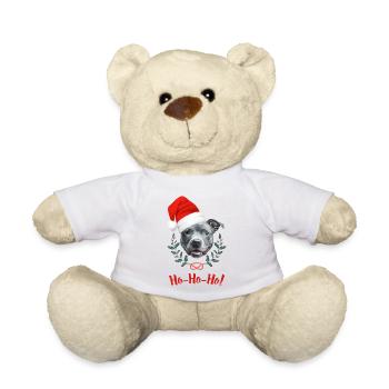 Tête de staffie bleu avec bonnet de père Noël - Nounours - blanc - Devant