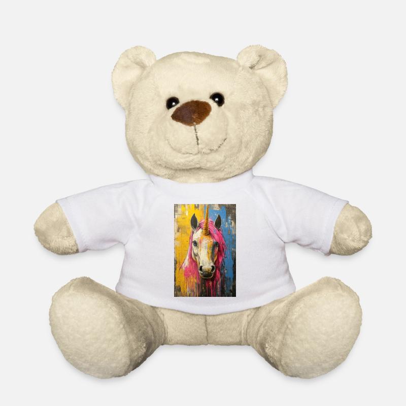Farbiges Einhornporträt - Teddy - Weiß