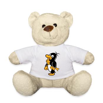 Penguin Eats Three Fish Caught Hunger Delicious - Teddy Bear - white - Front