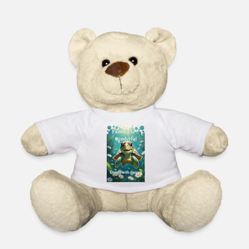Underwater turtle dives with daisies - Teddy Bear - white