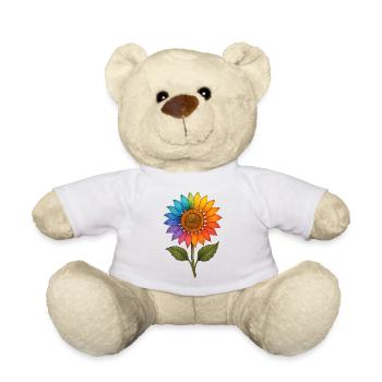 Rainbow Sunflower – Farbenfrohes Blumendesign mit - Teddy - Weiß - Vorne