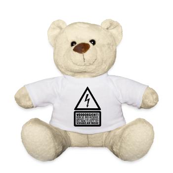 Voooorsicht ! Menschenrechte Achtung Warnung Strom - Teddy - Weiß - Vorne