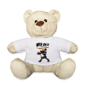 Ninja mit Bleistift und Messer Schulkind 1.Klasse - Teddy - Weiß - Vorne