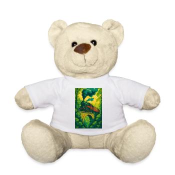 Railway, Steam Locomotive, Train, Forest, Bridge - Teddy Bear - white - Front