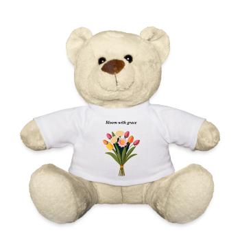 Bouquet printanier de tulipes et de roses - Nounours - blanc - Devant