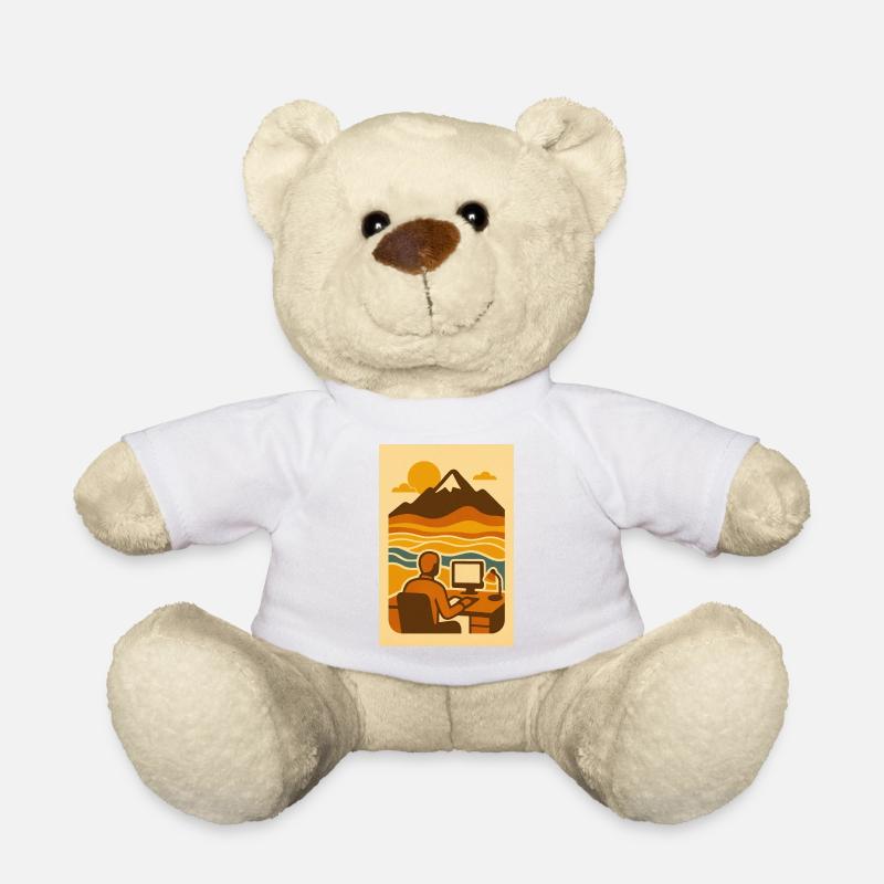 Work & Waves – Retro Mountain Office Art - Teddy Bear - white