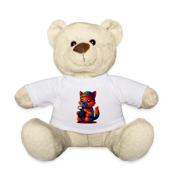WPAP Polygon Kawaii Style Animaux Bébé Renard Photographe - Nounours - blanc - Devant