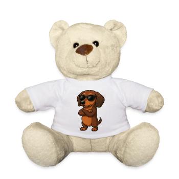 Cool dachshund gamer with crossed arms cartoon - Teddy Bear - white - Front