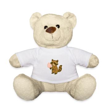 Cute raccoon with cotton candy - Teddy Bear - white - Front