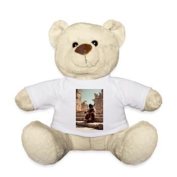 Futuristic Astronaut Playing Cello on Ancient Step - Teddy Bear - white - Front
