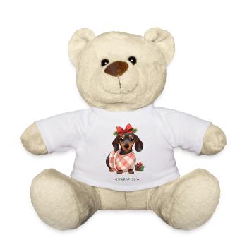 Unwrap joy - Christmas dachshund as a gift - Teddy Bear - white - Front