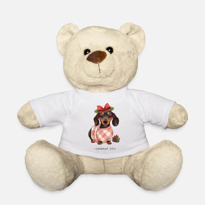 Unwrap joy - Weihnachtlicher Dackel als Geschenk  - Teddy - Weiß