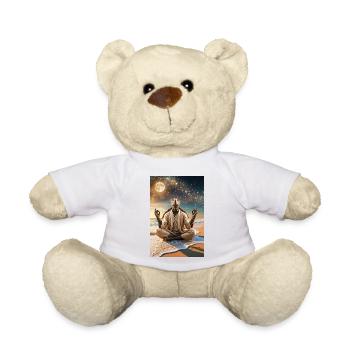 Humanoid Turtle Meditating Under the Moon - Teddy Bear - white - Front