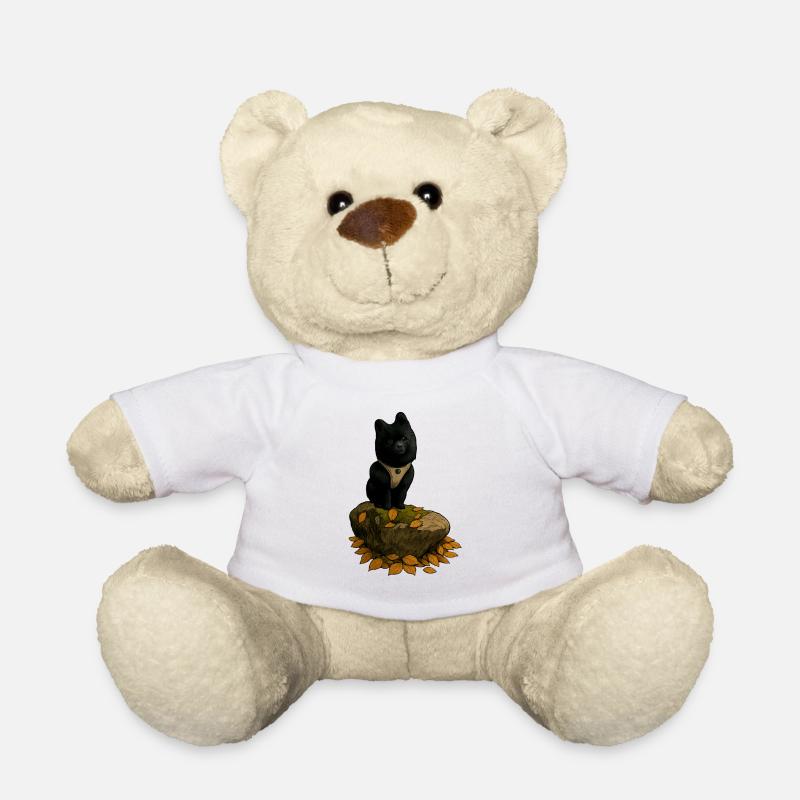 Black Spitz Dog on Tree Trunk - Teddy Bear - white