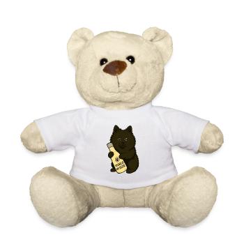 Cute Spitz (dog) with bottle - Teddy Bear - white - Front