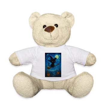 Black cat with witch's broom - Teddy Bear - white - Front
